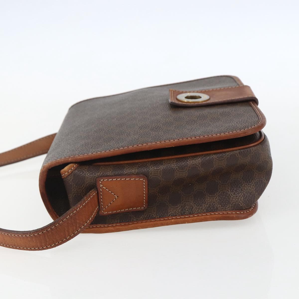 CELINE Macadam Canvas Circle Shoulder Bag PVC Leather Brown Gold Auth 158110