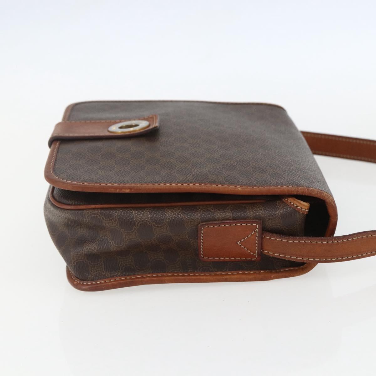 CELINE Macadam Canvas Circle Shoulder Bag PVC Leather Brown Gold Auth 158110