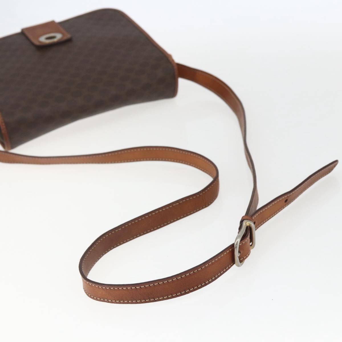 CELINE Macadam Canvas Circle Shoulder Bag PVC Leather Brown Gold Auth 158110