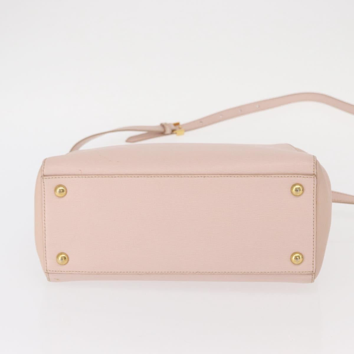 FENDI 2JOURS Hand Bag Leather 2way Beige Gold Auth 158111