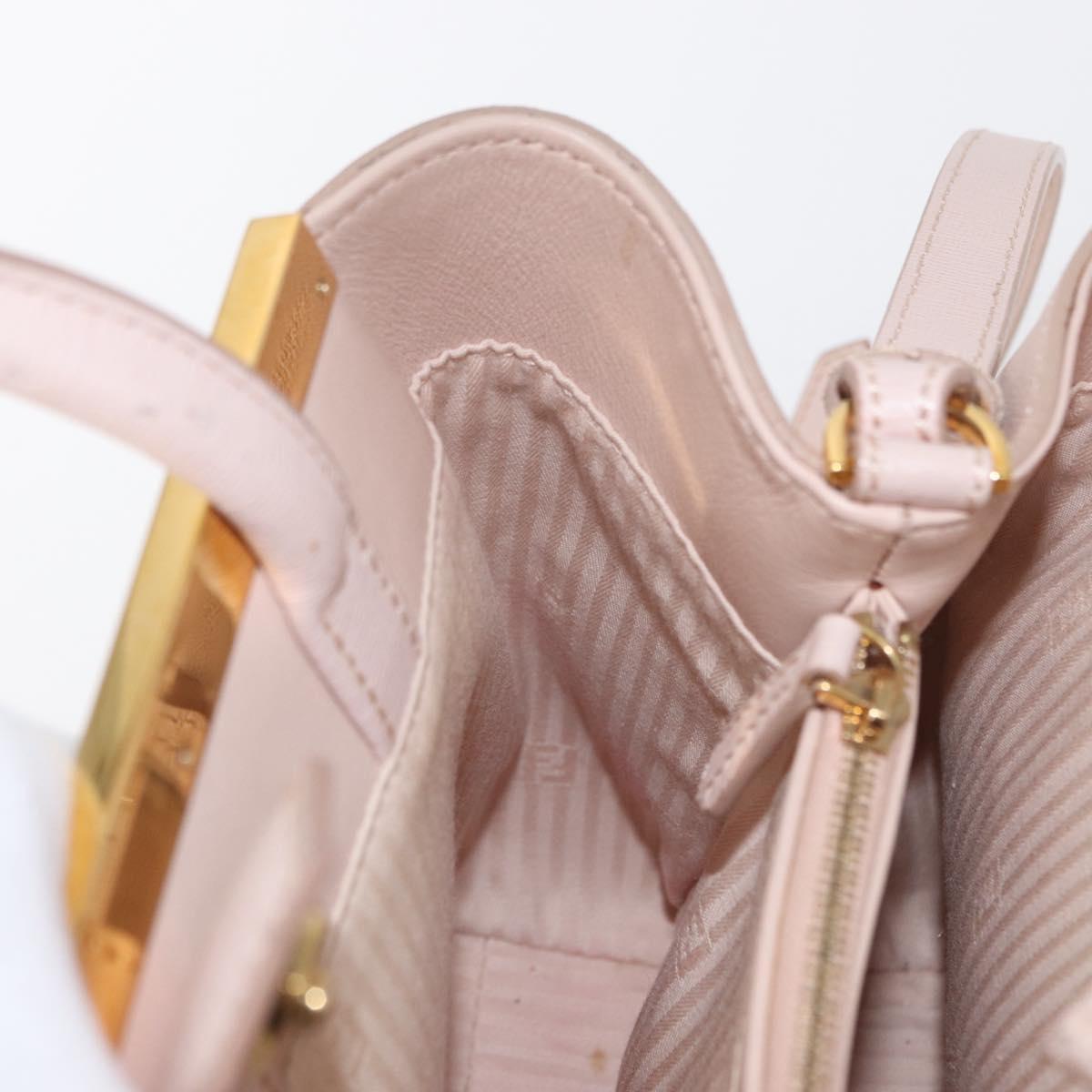 FENDI 2JOURS Hand Bag Leather 2way Beige Gold Auth 158111