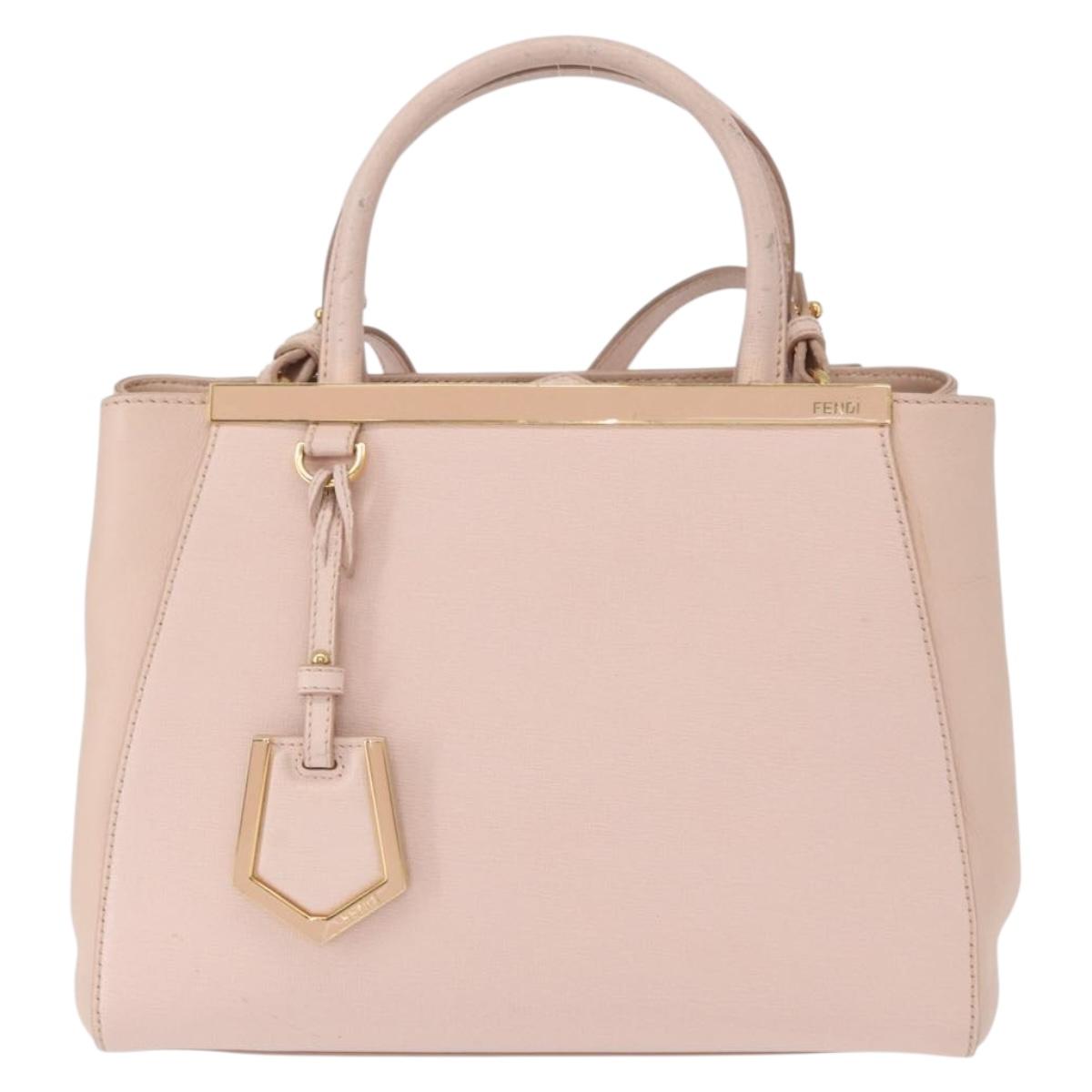 FENDI 2JOURS Hand Bag Leather 2way Beige Gold Auth 158111