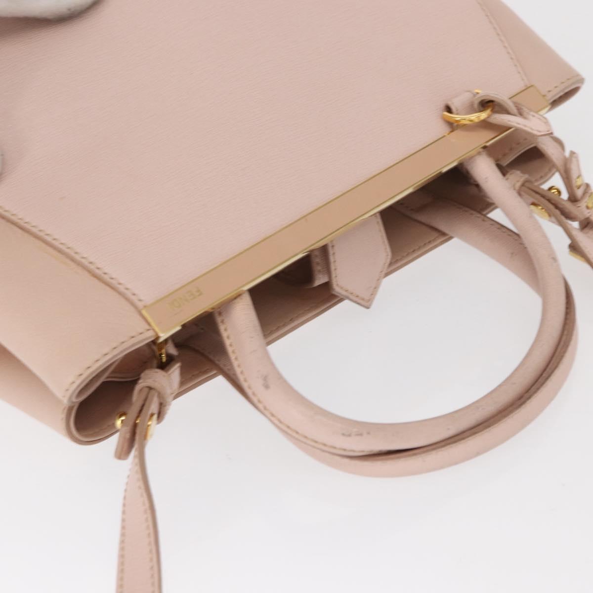FENDI 2JOURS Hand Bag Leather 2way Beige Gold Auth 158111