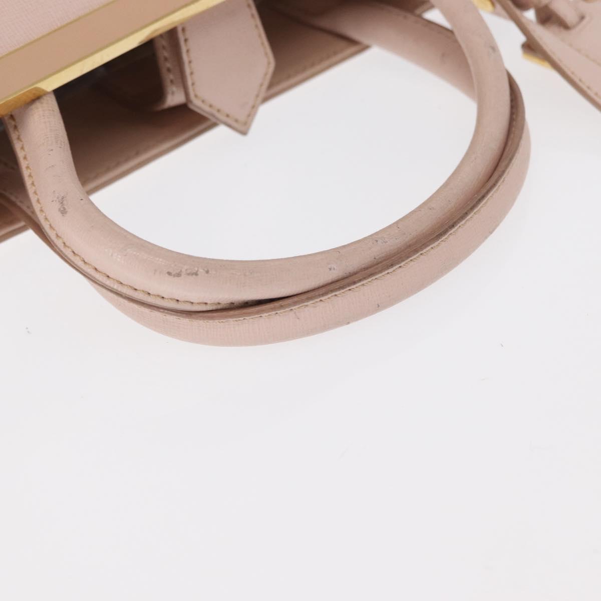 FENDI 2JOURS Hand Bag Leather 2way Beige Gold Auth 158111