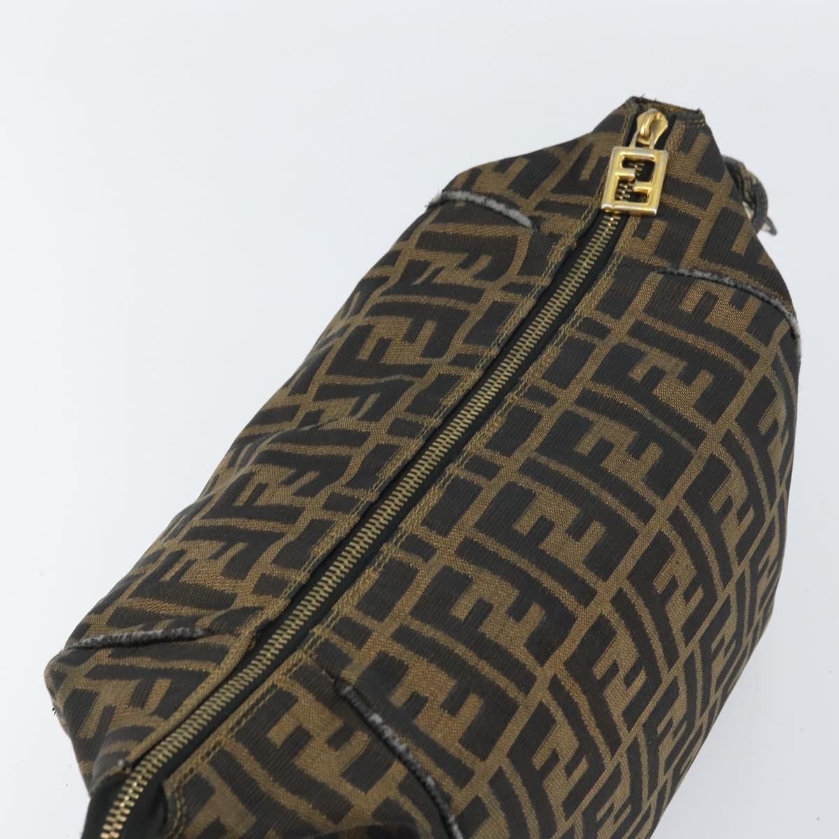 FENDI Zucca Canvas Vanity Bag Black Brown Auth 158112