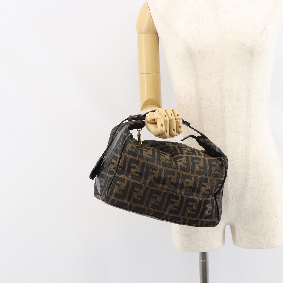FENDI Zucca Canvas Vanity Bag Black Brown Auth 158112
