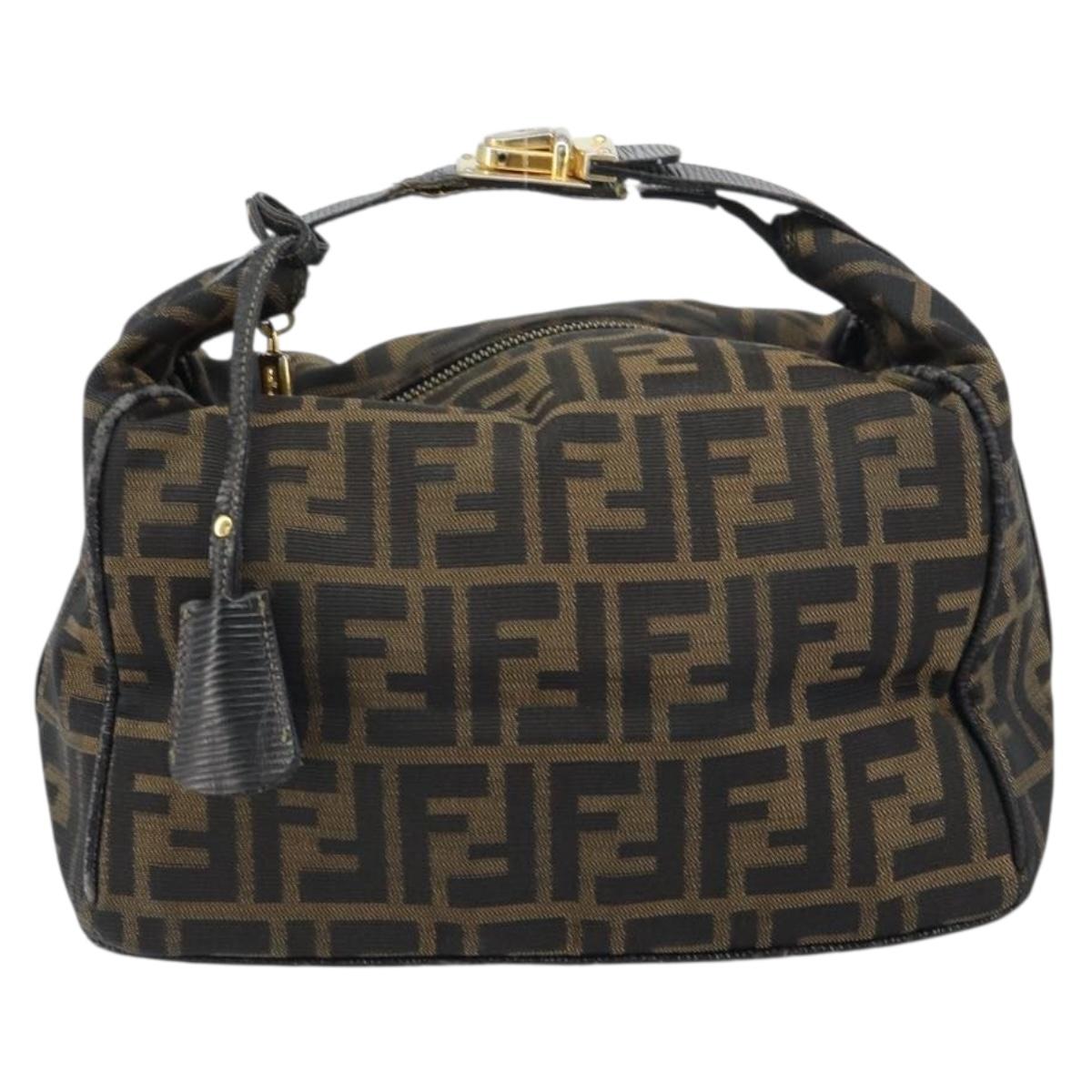 FENDI Zucca Canvas Vanity Bag Black Brown Auth 158112