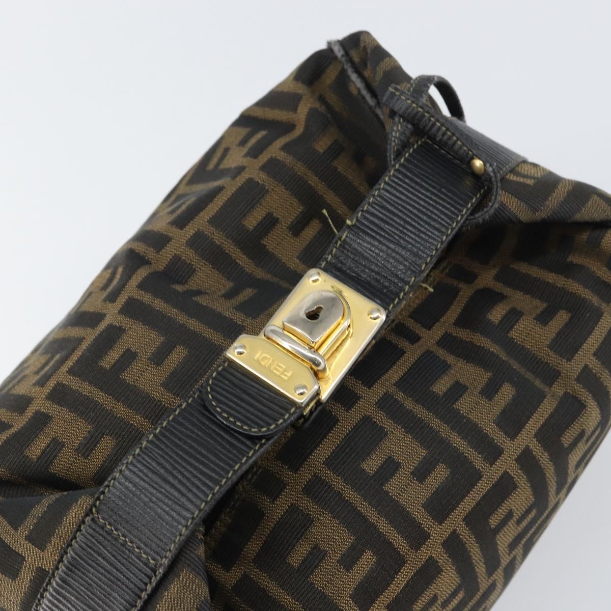 FENDI Zucca Canvas Vanity Bag Black Brown Auth 158112
