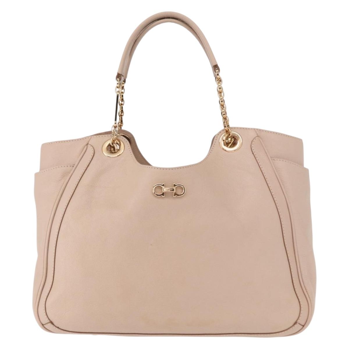 Salvatore Ferragamo Gancini Tote Bag Leather Pink Gold Auth 158121