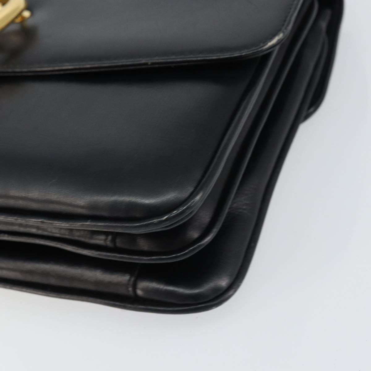 CELINE Horse Carriage Shoulder Bag Leather Black Gold Auth 158123