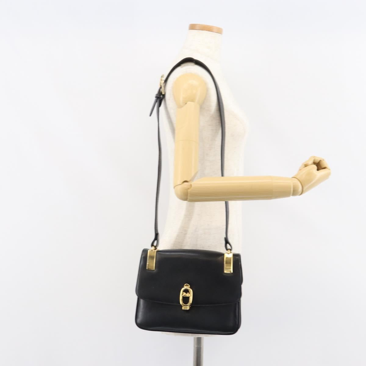 CELINE Horse Carriage Shoulder Bag Leather Black Gold Auth 158123