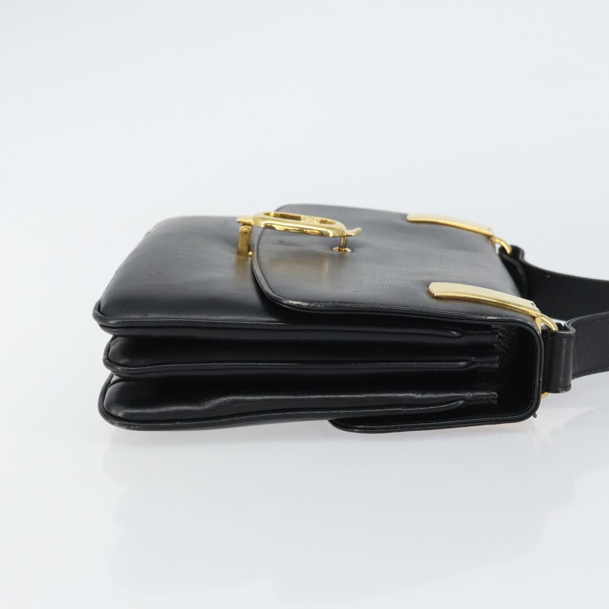 CELINE Horse Carriage Shoulder Bag Leather Black Gold Auth 158123
