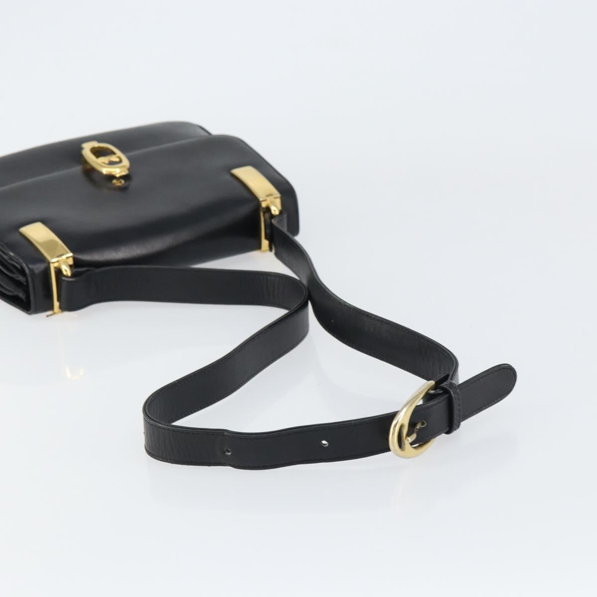 CELINE Horse Carriage Shoulder Bag Leather Black Gold Auth 158123