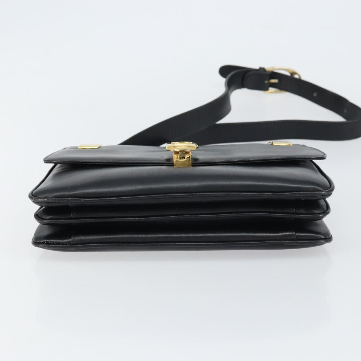 CELINE Horse Carriage Shoulder Bag Leather Black Gold Auth 158123