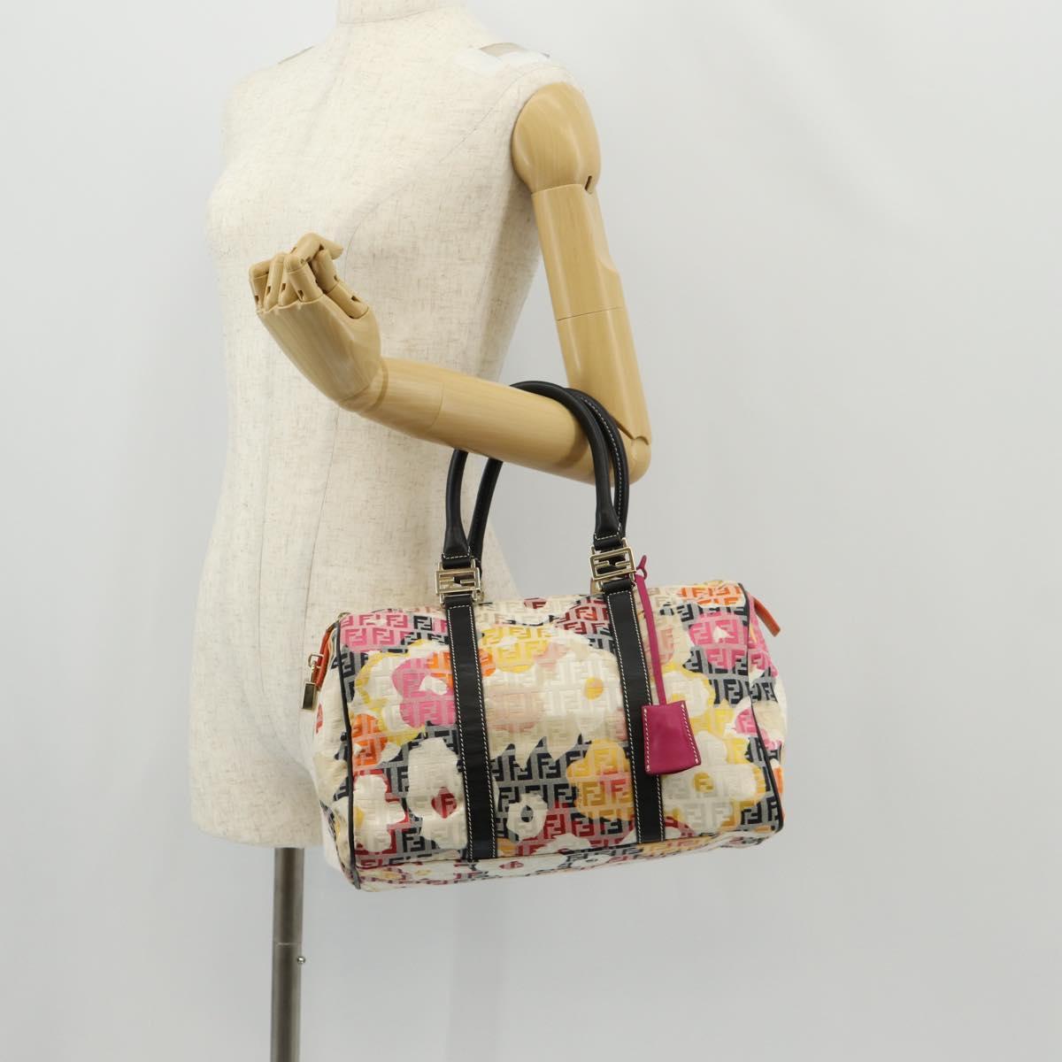 FENDI Zucchino Canvas Boston Bag Multicolor Gold Auth 158130SAV