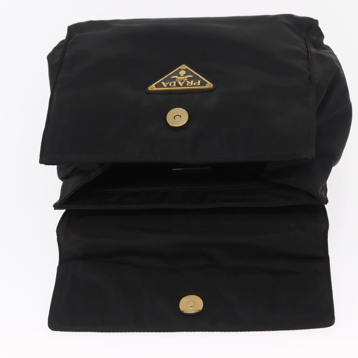 PRADA Hand Bag Nylon Black gold Auth 158131