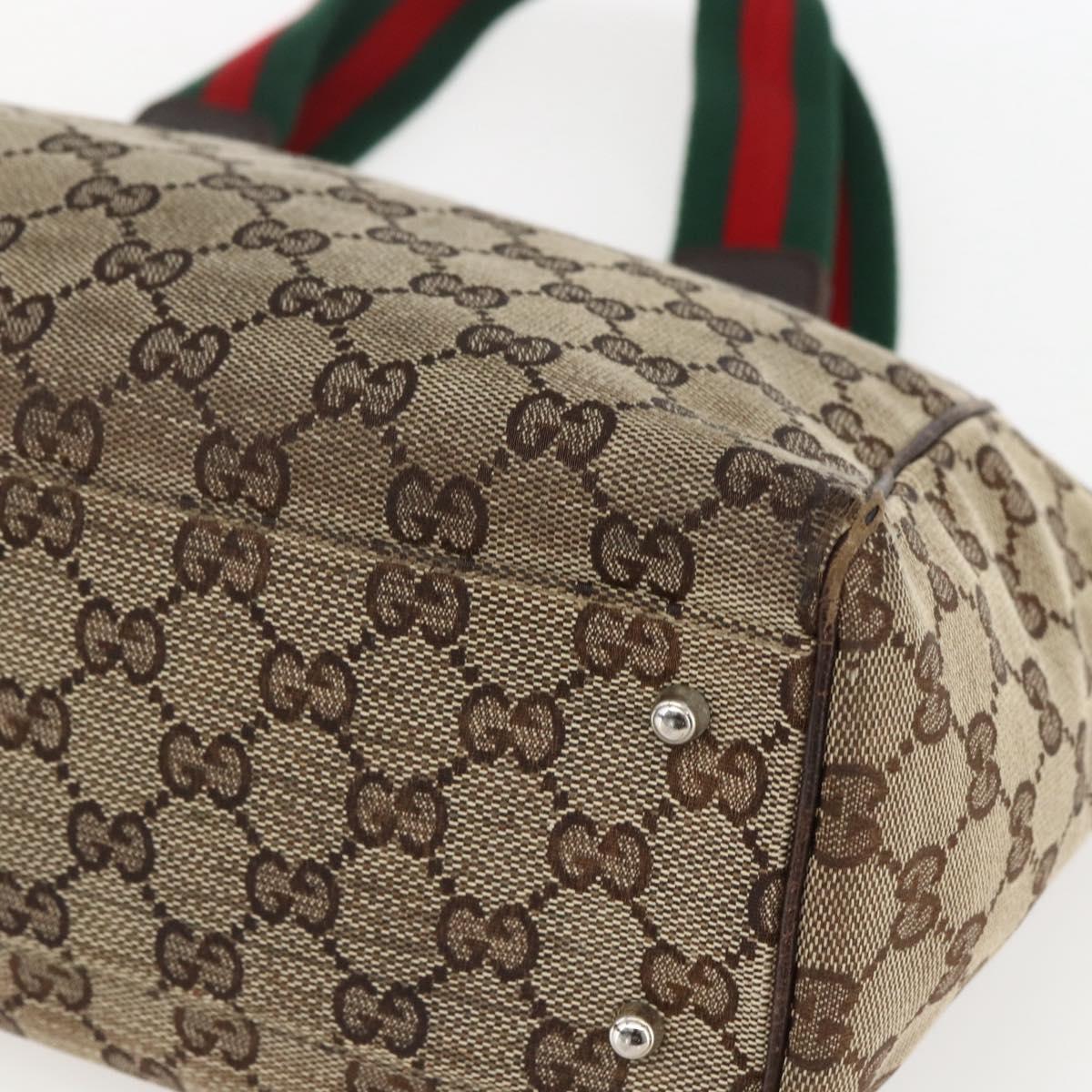 GUCCI GG Canvas Web Sherry Line Tote Bag Beige Green Red 115810 Auth 158134