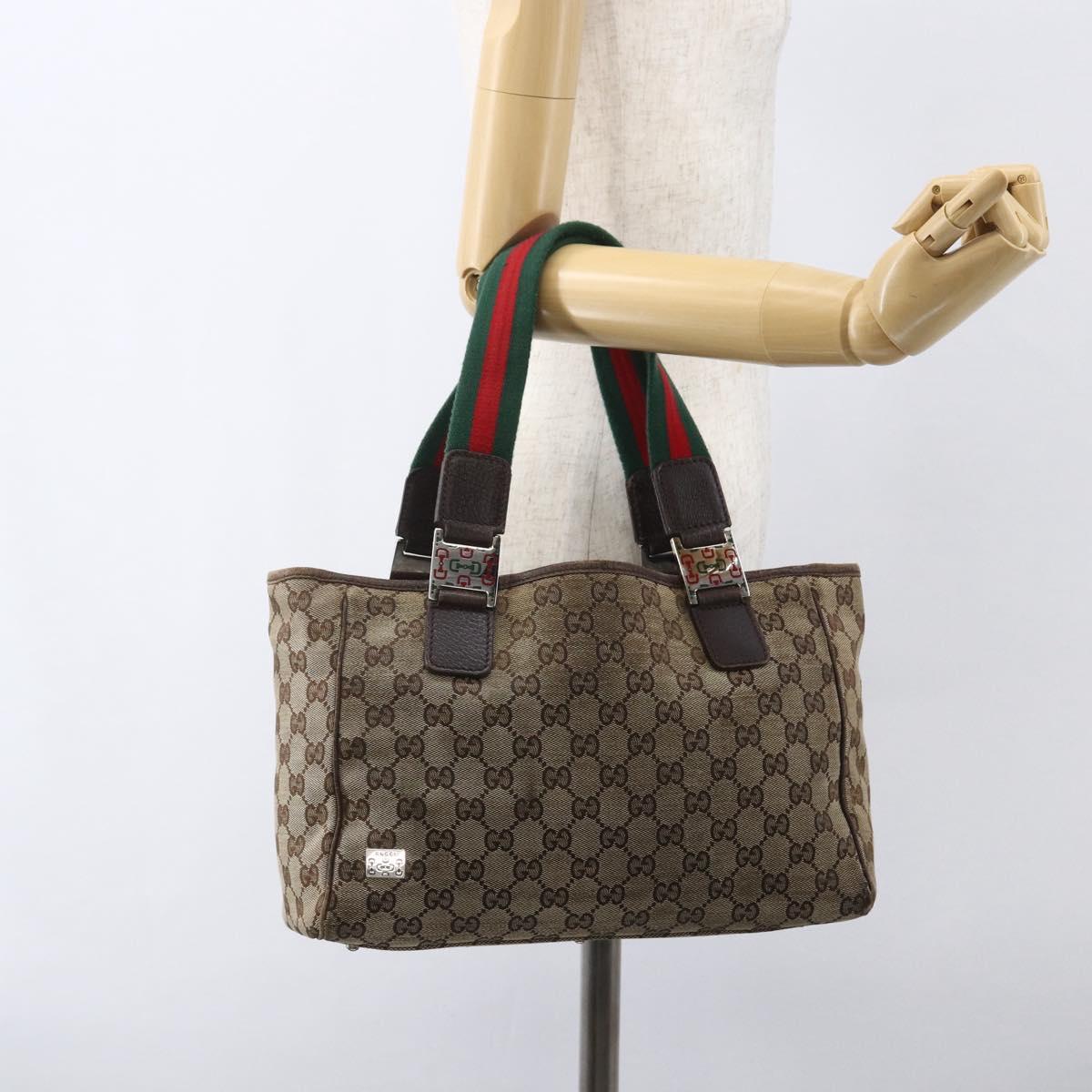 GUCCI GG Canvas Web Sherry Line Tote Bag Beige Green Red 115810 Auth 158134