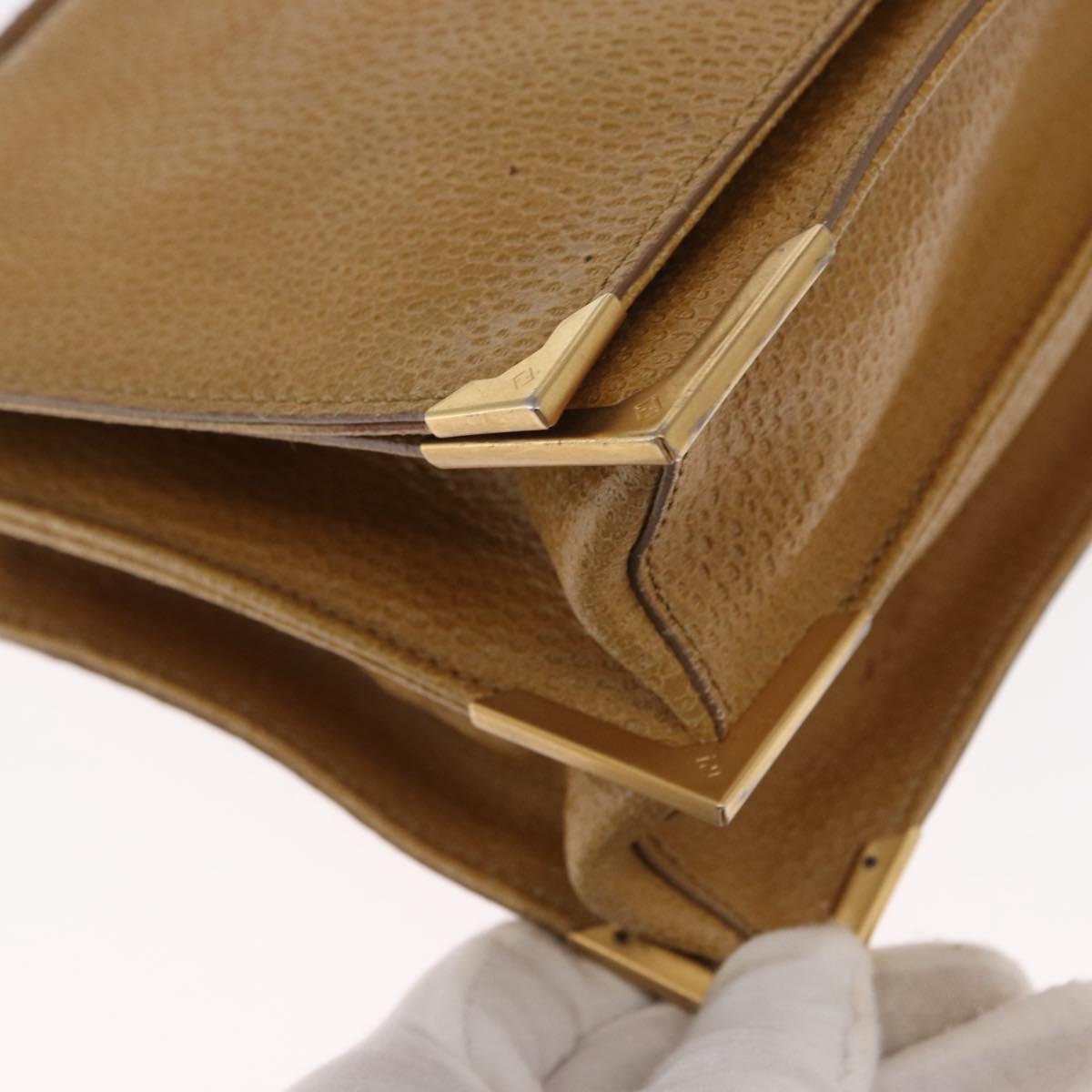 FENDI Hand Bag Leather 2way Brown Gold Auth 158141