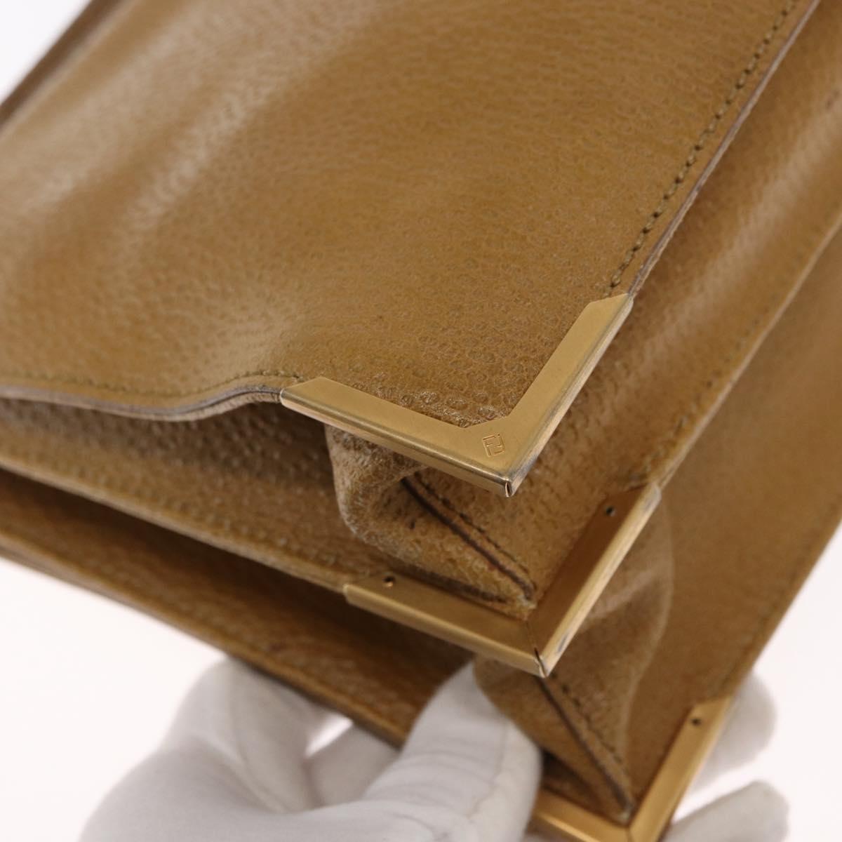 FENDI Hand Bag Leather 2way Brown Gold Auth 158141