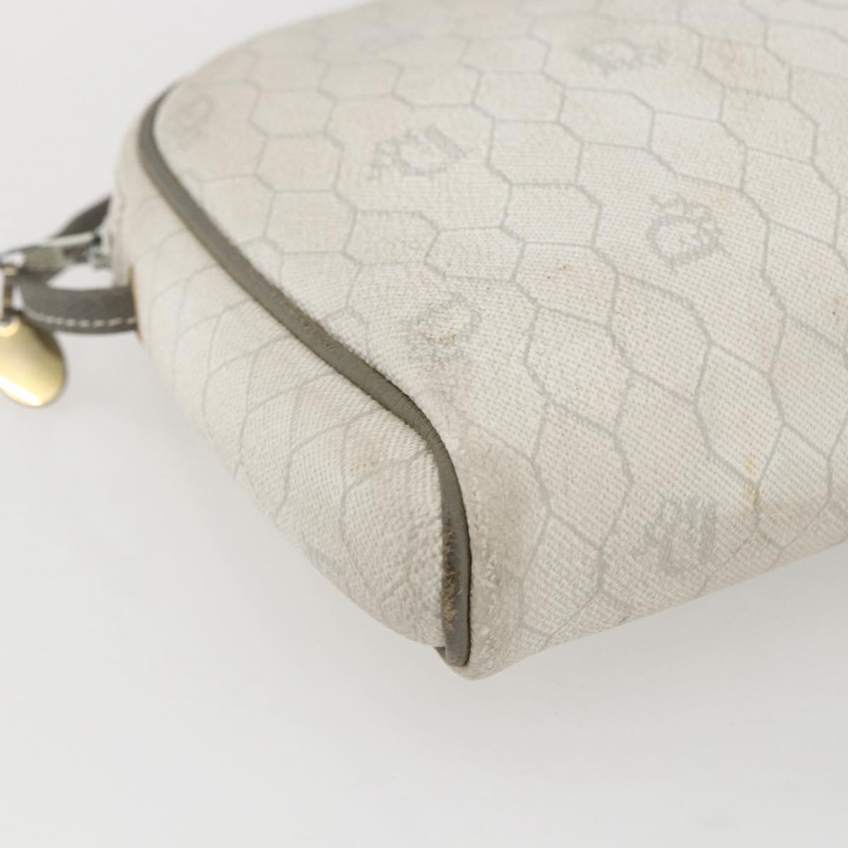 Christian Dior Honeycomb Canvas Shoulder Bag PVC Gold White Auth 158146