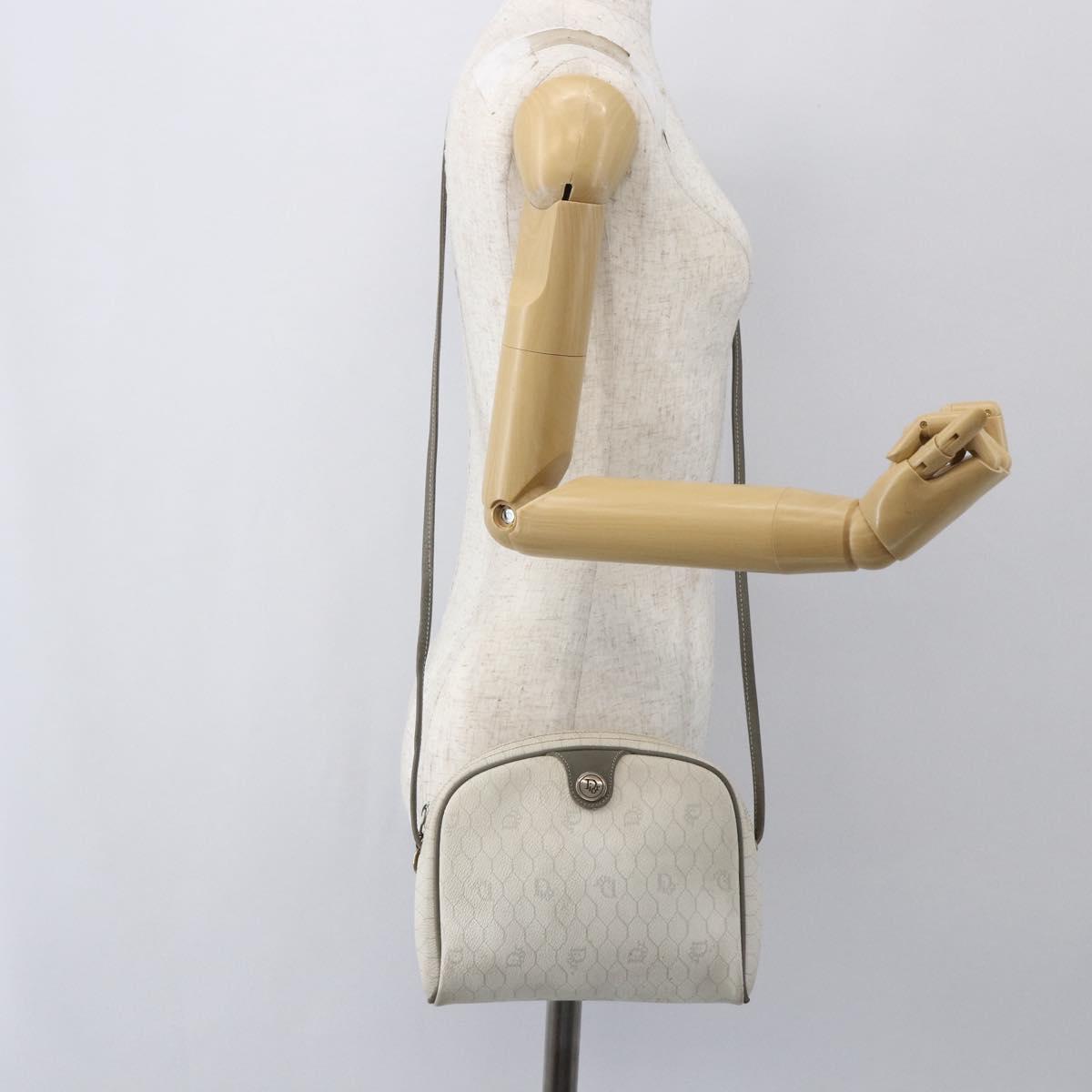 Christian Dior Honeycomb Canvas Shoulder Bag PVC Gold White Auth 158146