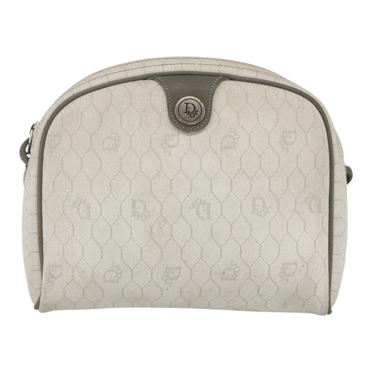 Christian Dior Honeycomb Canvas Shoulder Bag PVC Gold White Auth 158146