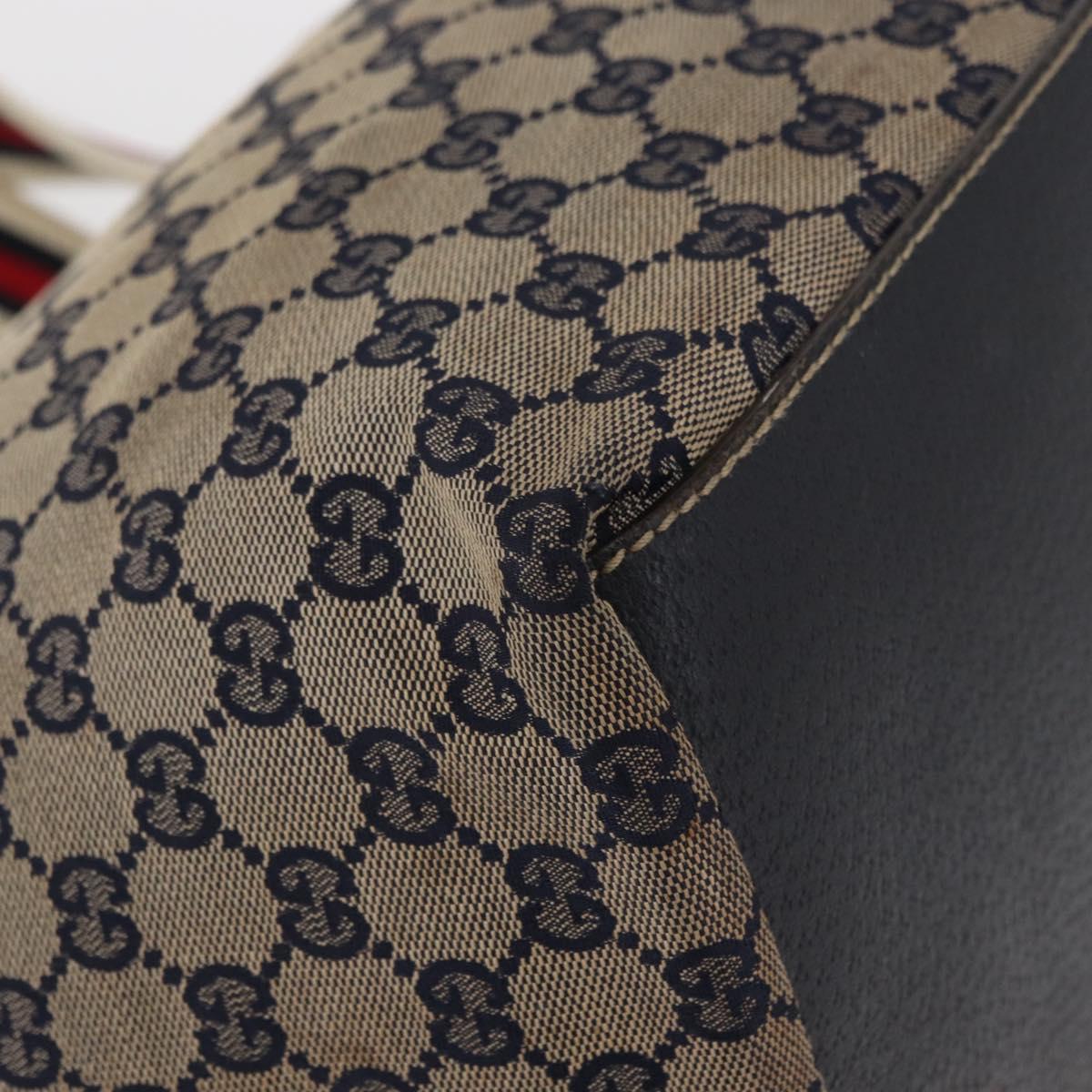 GUCCI GG Canvas Sherry Line Tote Bag Navy 131230 Auth 158147