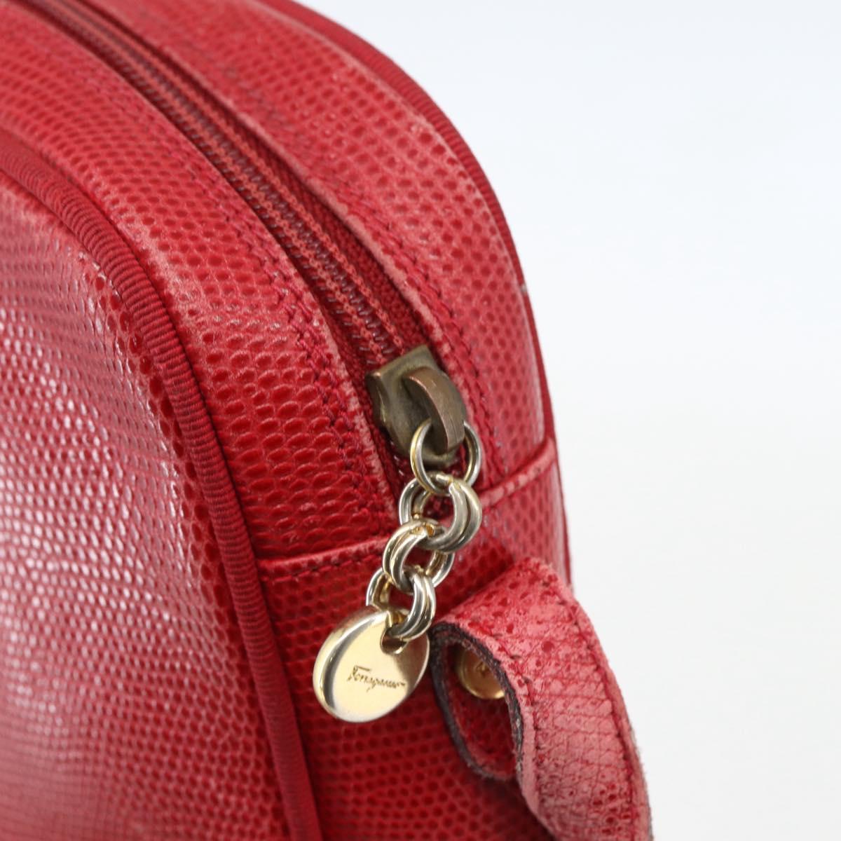Salvatore Ferragamo Vala Shoulder Bag Leather Red Gold Auth 158148