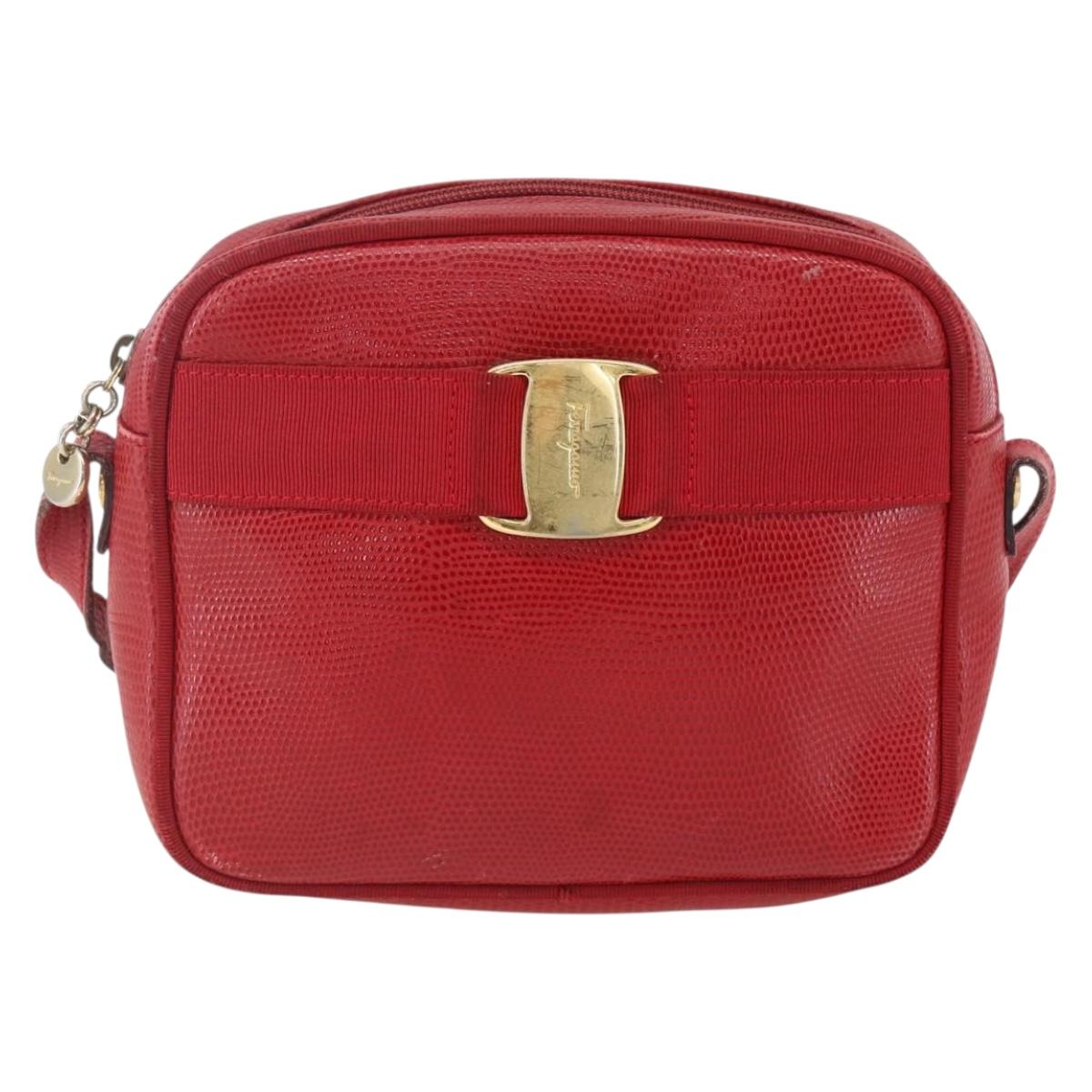 Salvatore Ferragamo Vala Shoulder Bag Leather Red Gold Auth 158148