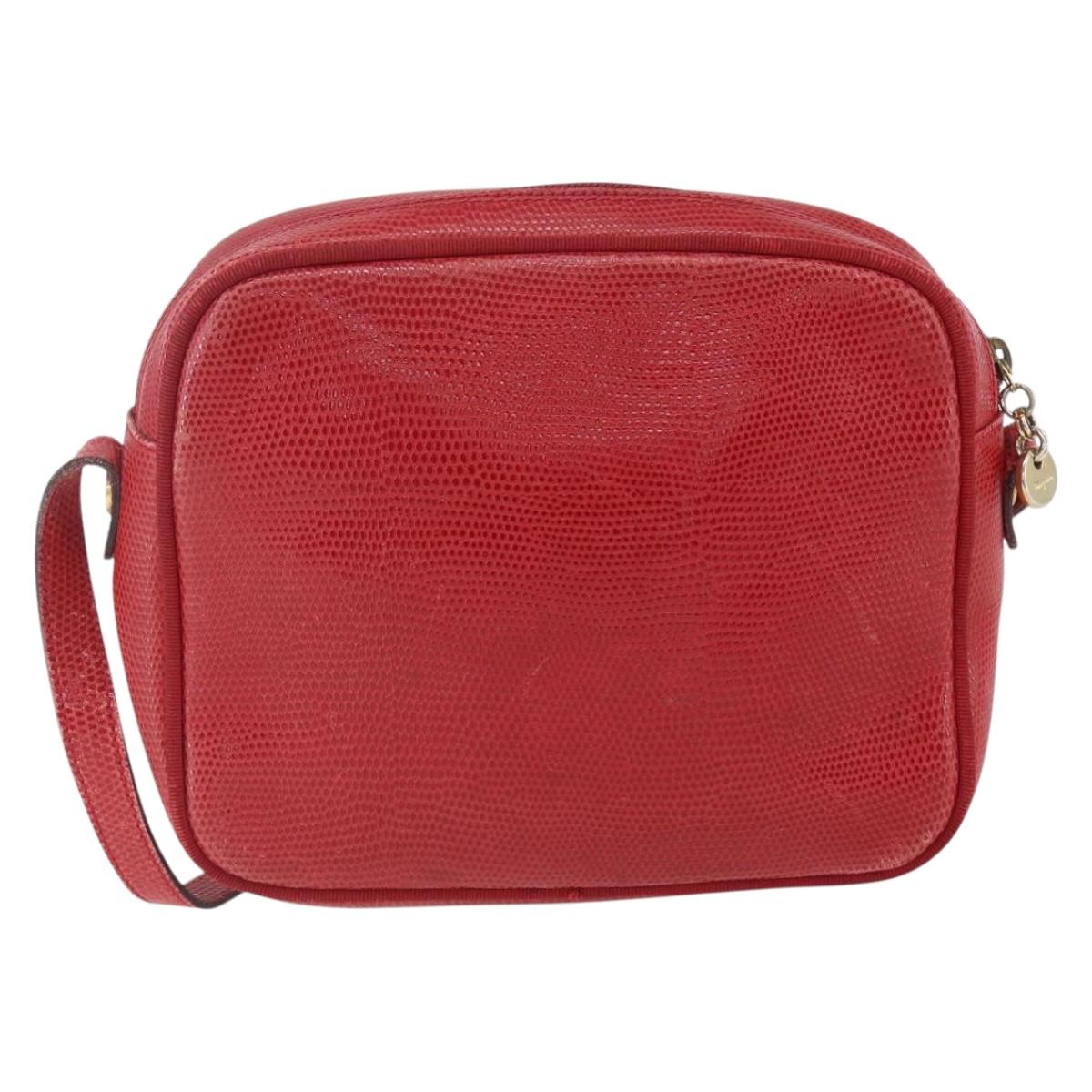 Salvatore Ferragamo Vala Shoulder Bag Leather Red Gold Auth 158148