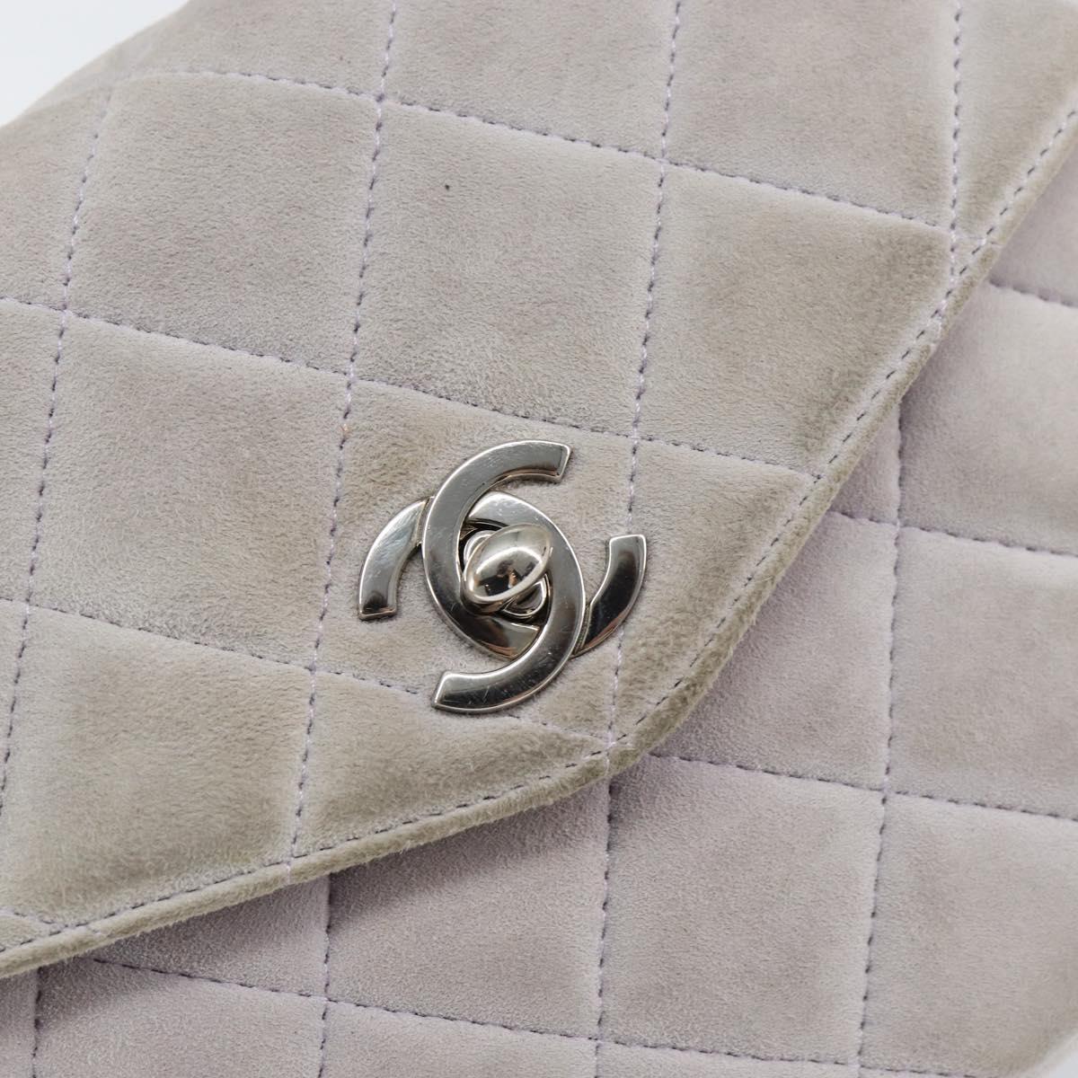CHANEL Matelasse Hand Bag Suede Purple Silver CC Auth 158159