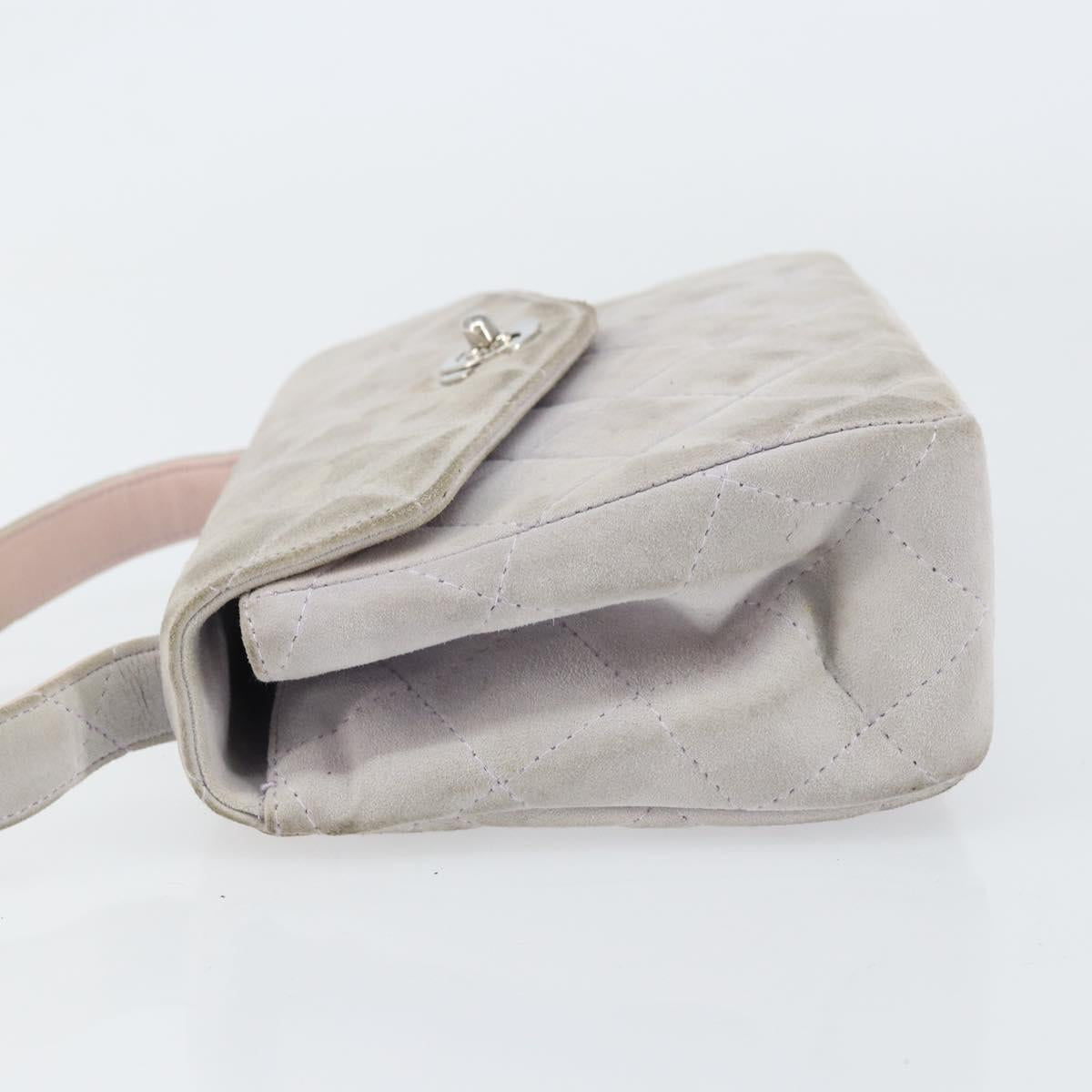 CHANEL Matelasse Hand Bag Suede Purple Silver CC Auth 158159