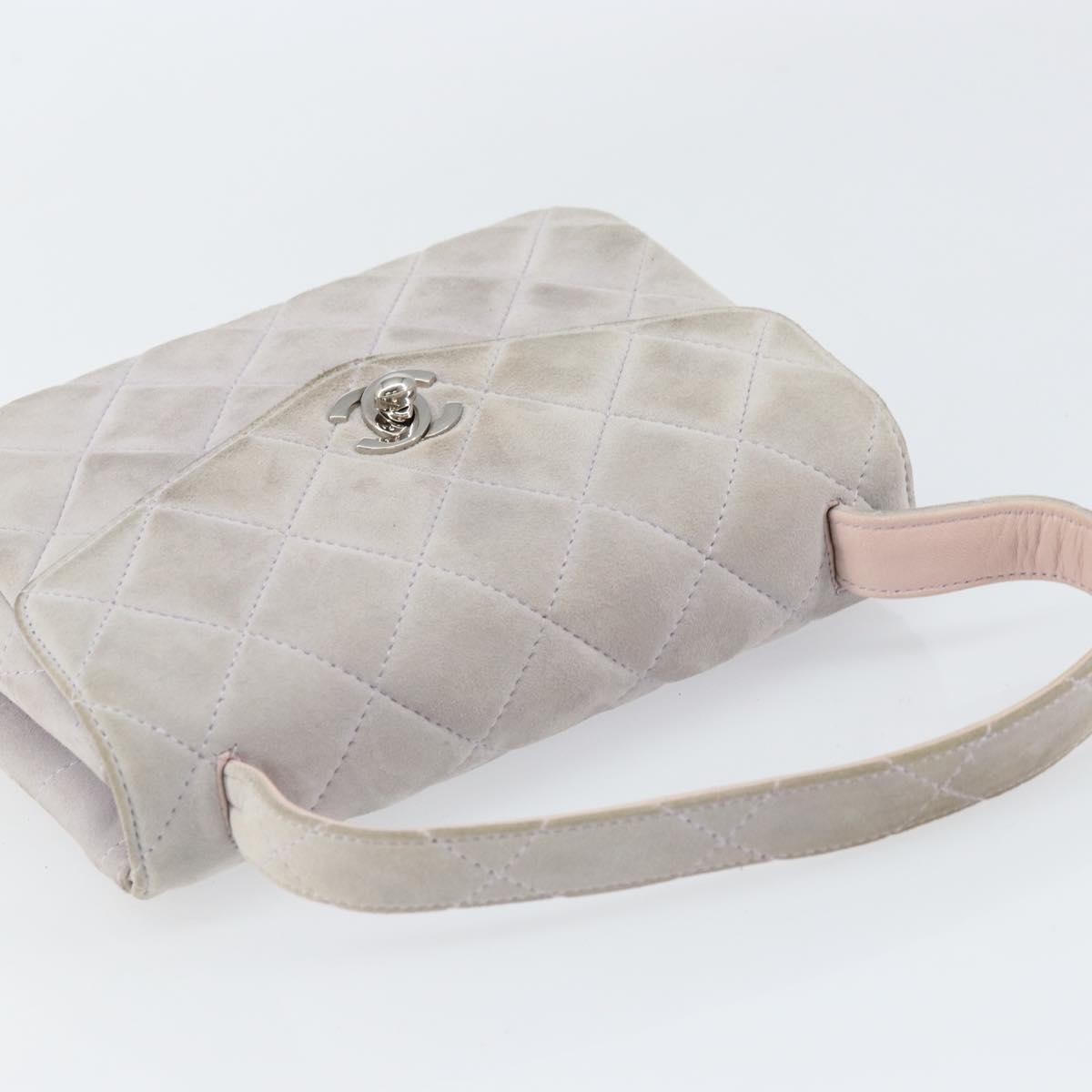CHANEL Matelasse Hand Bag Suede Purple Silver CC Auth 158159
