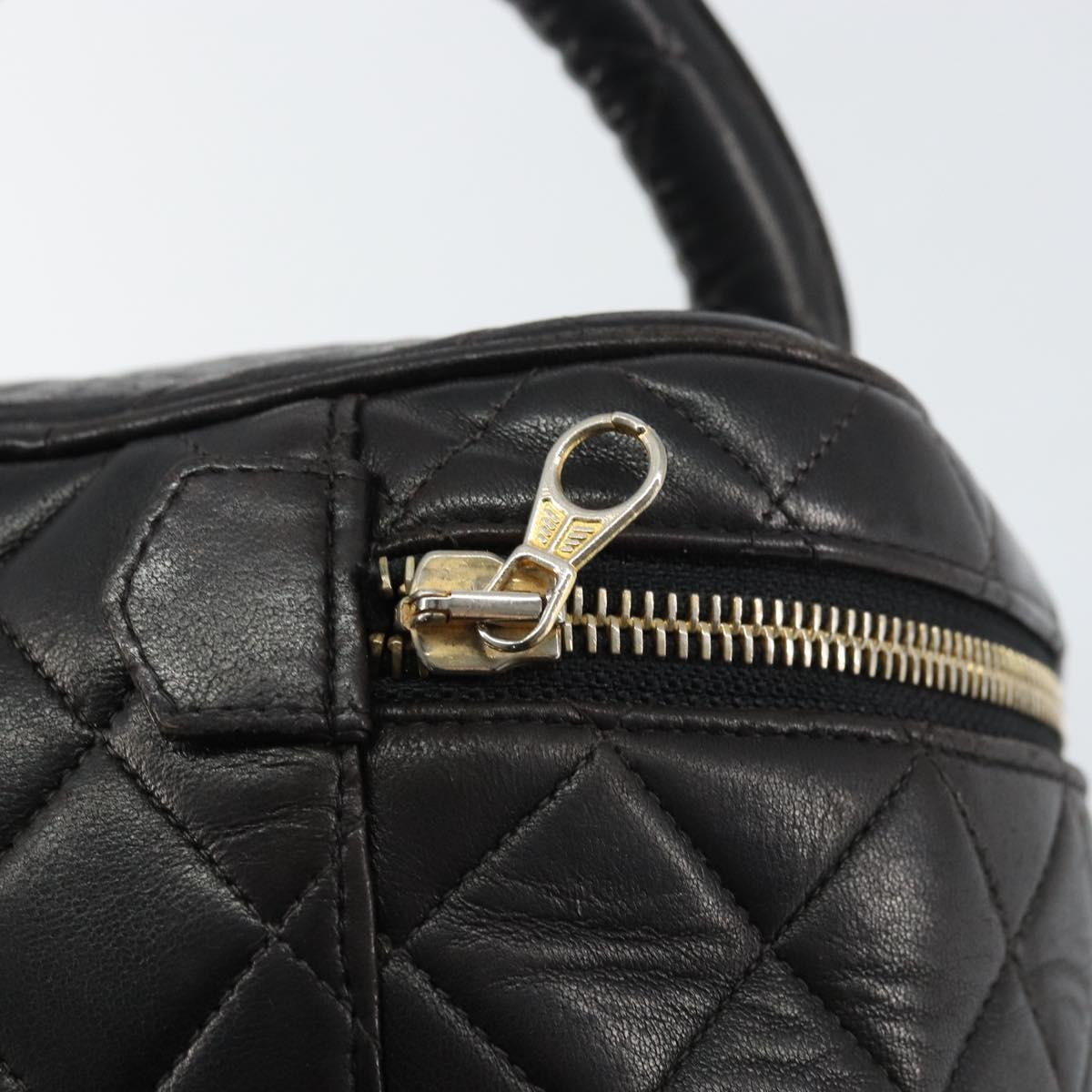 CHANEL Matelasse Vanity Pouch Hand Bag Lamb Skin Black Gold CC Auth 158160A