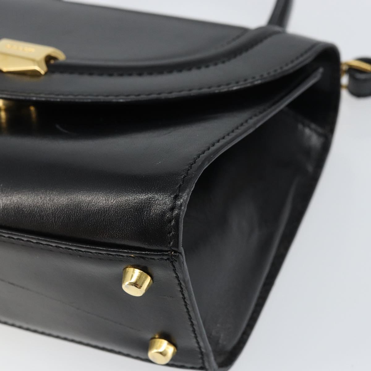 BALLY Hand Bag Leather 2way Black Gold Auth 158161