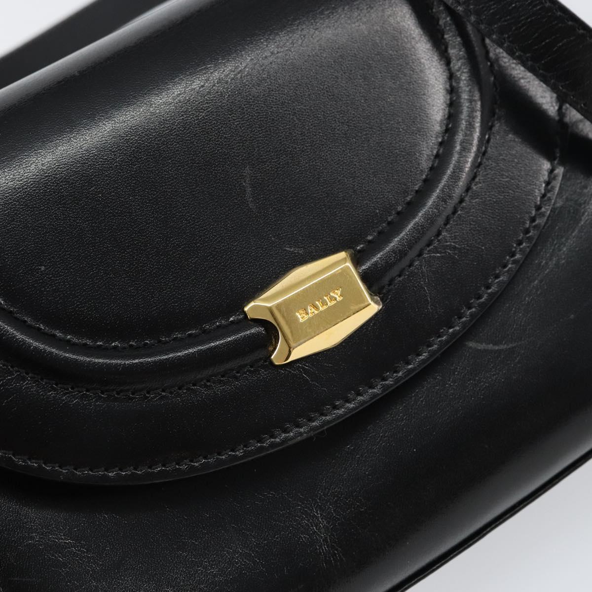 BALLY Hand Bag Leather 2way Black Gold Auth 158161