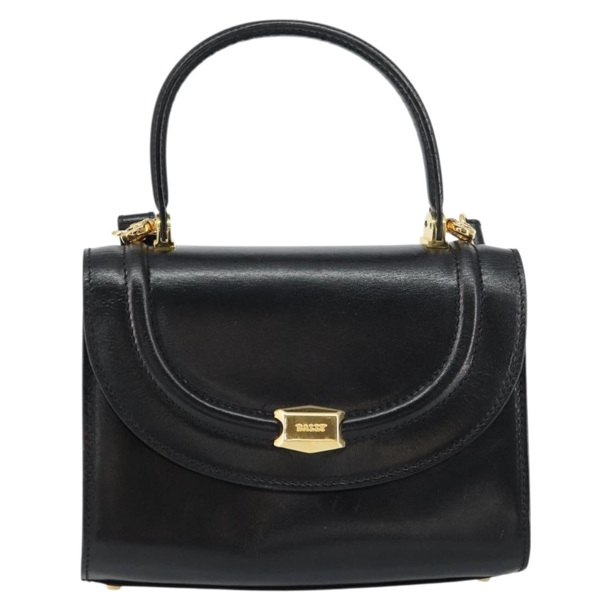 BALLY Hand Bag Leather 2way Black Gold Auth 158161