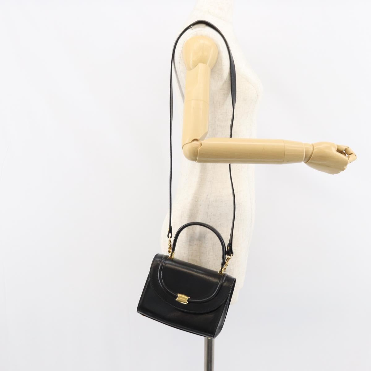 BALLY Hand Bag Leather 2way Black Gold Auth 158161