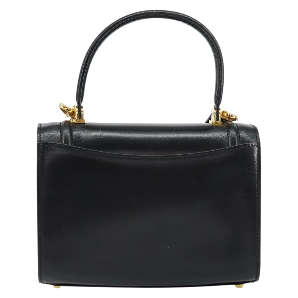 BALLY Hand Bag Leather 2way Black Gold Auth 158161