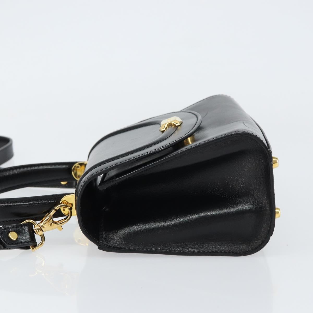BALLY Hand Bag Leather 2way Black Gold Auth 158161
