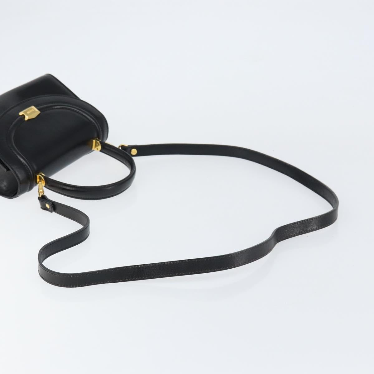 BALLY Hand Bag Leather 2way Black Gold Auth 158161