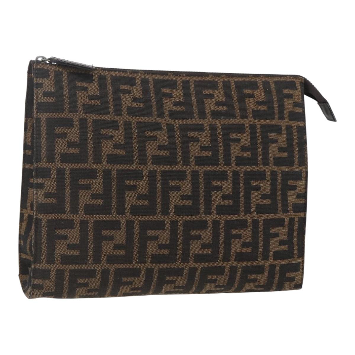 FENDI Zucca Canvas Pouch Black Brown Auth 158170