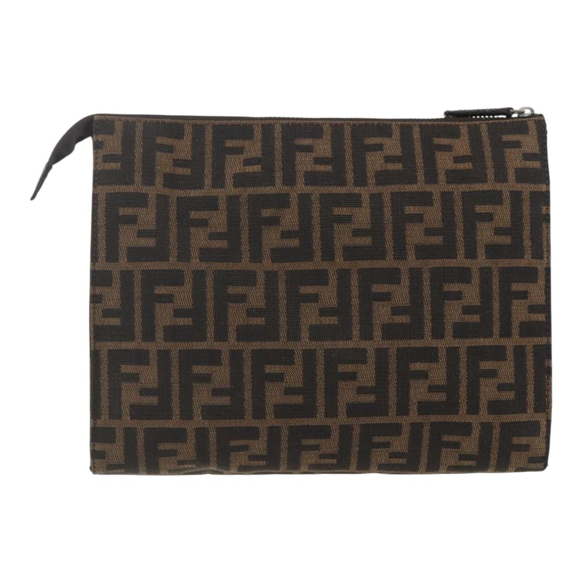 FENDI Zucca Canvas Pouch Black Brown Auth 158170