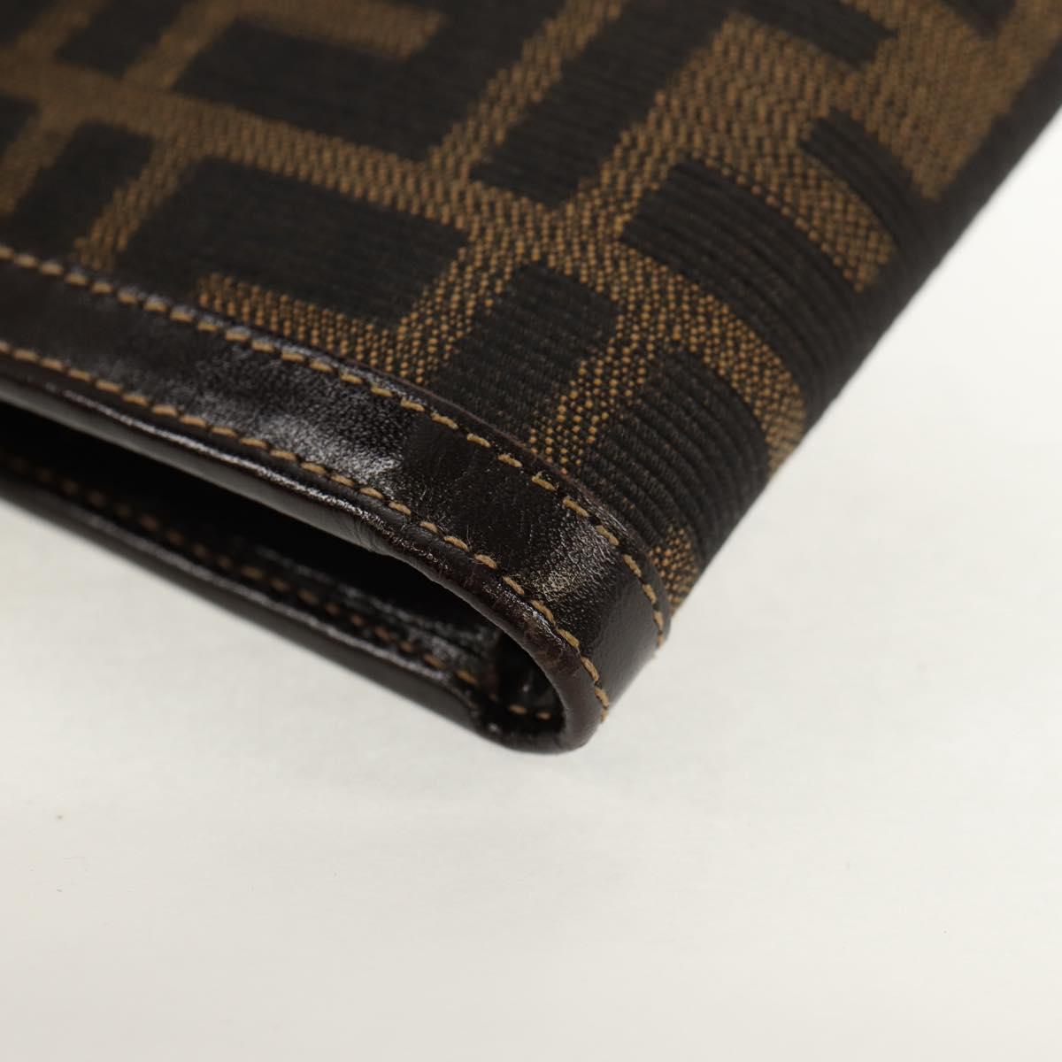 FENDI Zucca Canvas Compact Wallet Black Brown Auth 158171V