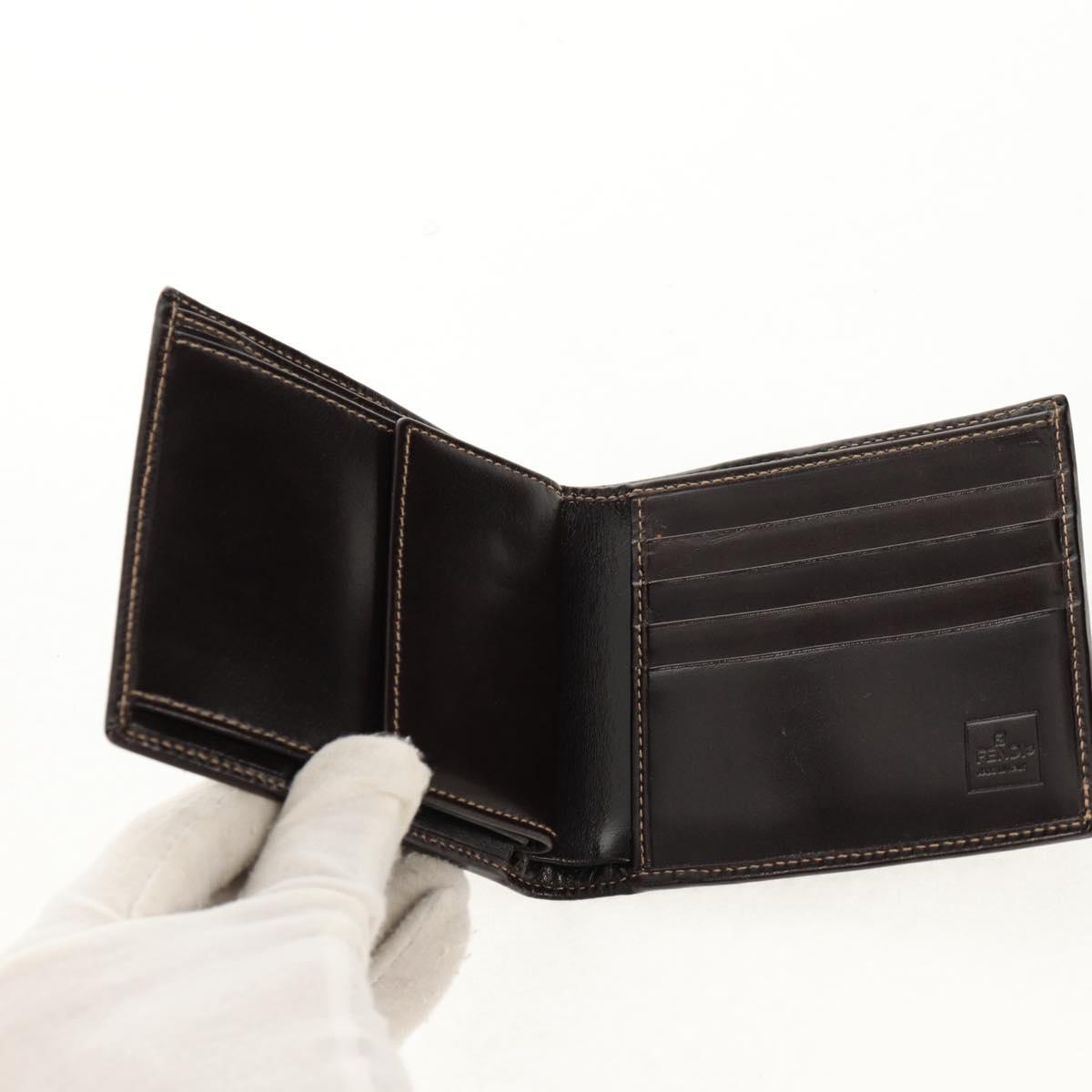 FENDI Zucca Canvas Compact Wallet Black Brown Auth 158171V