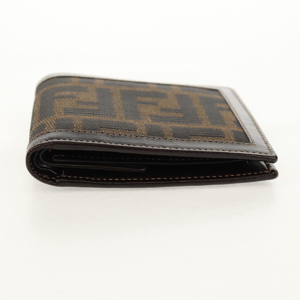 FENDI Zucca Canvas Compact Wallet Black Brown Auth 158171V