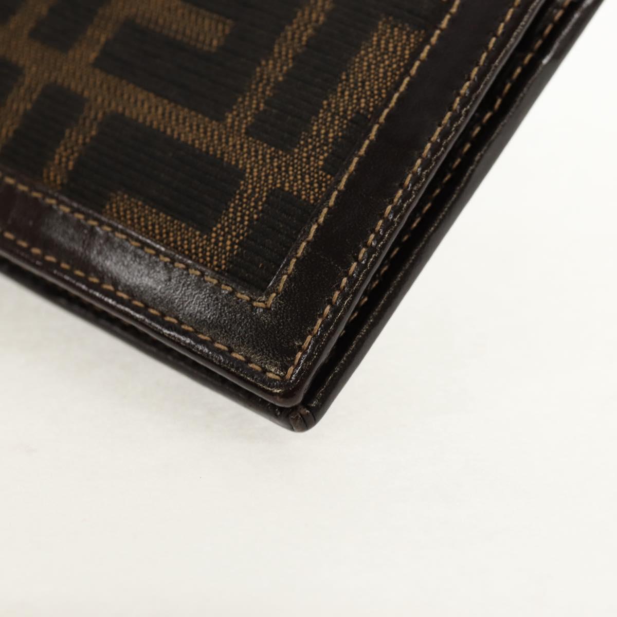 FENDI Zucca Canvas Compact Wallet Black Brown Auth 158171V