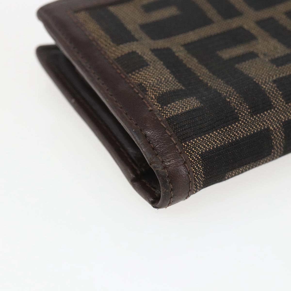 FENDI Zucca Canvas Compact Wallet Black Brown Silver Auth 158172