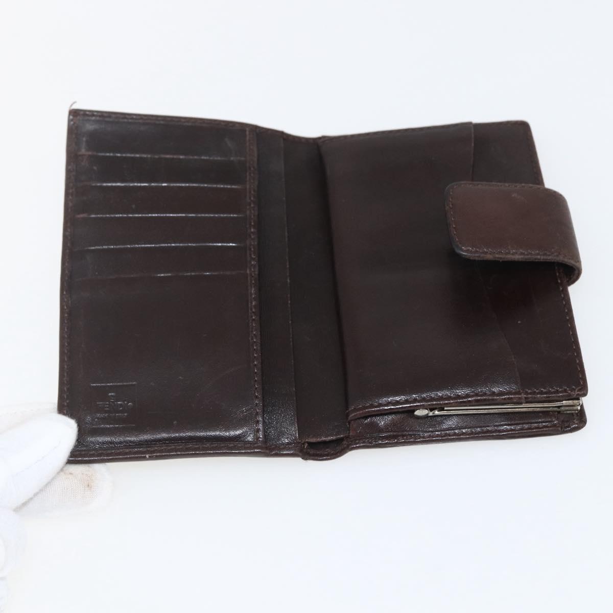 FENDI Zucca Canvas Compact Wallet Black Brown Silver Auth 158172